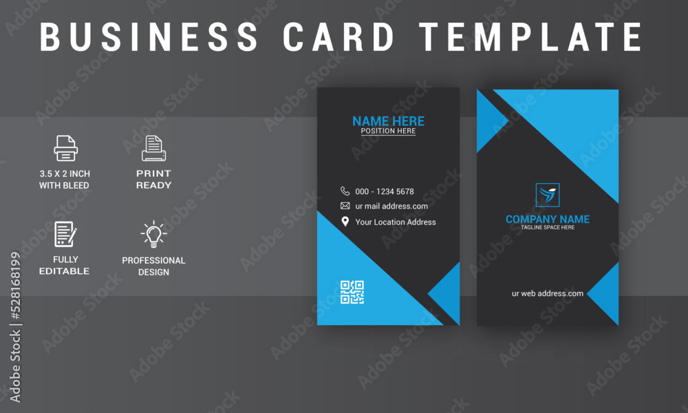 Vertical Business Card Design. Agency Card Design. Photos & Vector Standard Template
