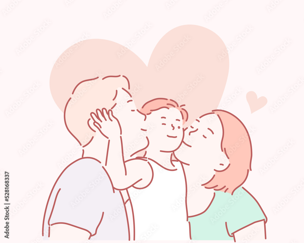 Pretty young family. Hand drawn style vector design illustrations. Pretty young family. Hand drawn style vector design illustrations.
