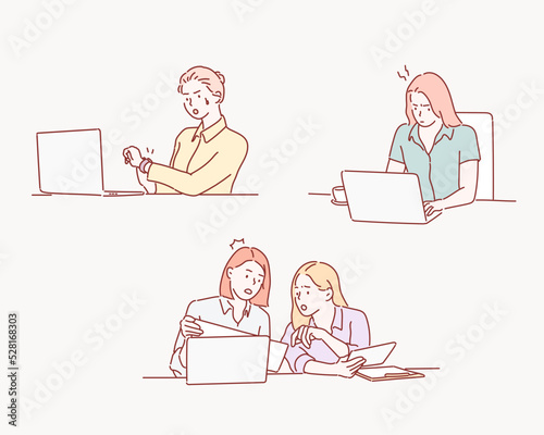 Women feeling stress from work. Hand drawn style vector design illustrations.
