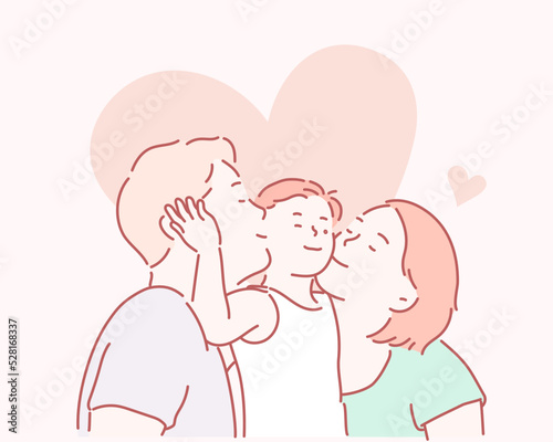 Pretty young family. Hand drawn style vector design illustrations.