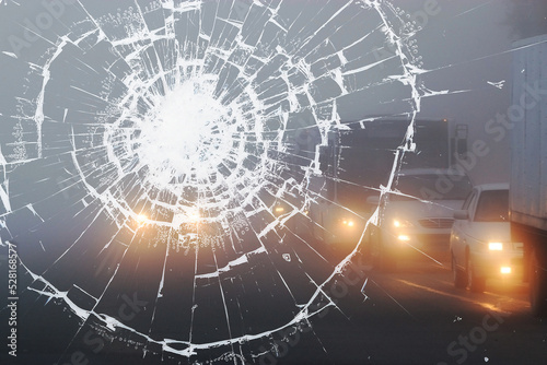 abstract imitation of a bullet broken glass car  war  attack crime  accident