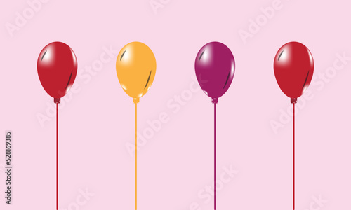 illustration of balloons on pink background for festive, carnival right color birthday helium balloons vector