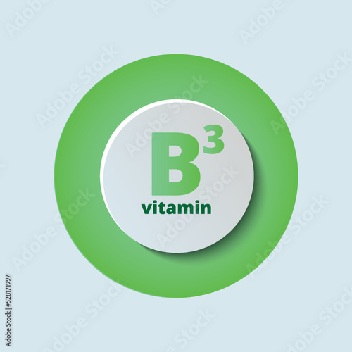 Vitamin B3, niacin. Healthy food supplement. Beauty nutrition skin care design. Medical scientific and medical concept. Isolated on white background EPS10 vector.