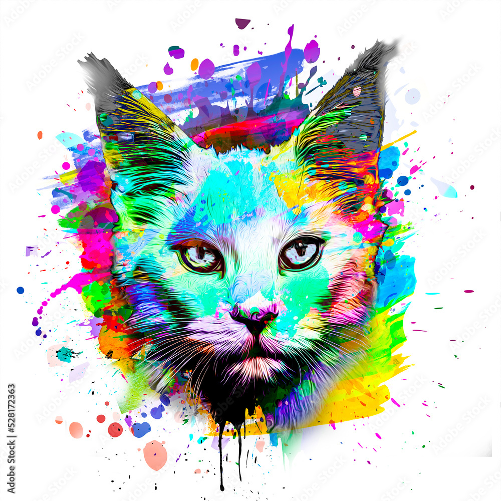 abstract colorful cat muzzle illustration, graphic design concept color art
