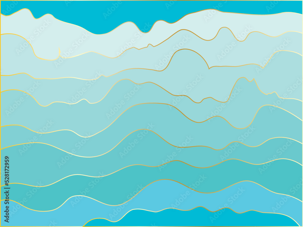 abstract blue sea water wave layer shape zigzag pattern with gold line concept background flat design style illustration.