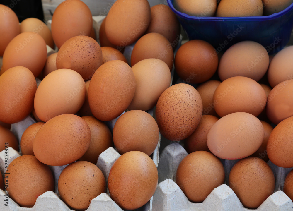 many fresh fragile chicken eggs for sale in the market many fresh fragile chicken eggs for sale in the market