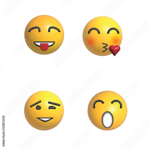 Emoticon or emoji yellow face vector set, 3d rendering 01 Vector illustration