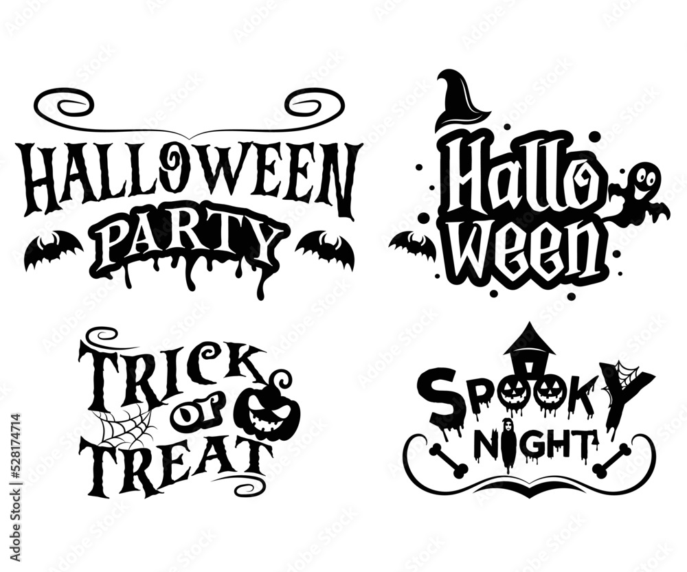 Set of Halloween Typography, lettering, calligraphy design. Set of Halloween Typography, lettering, calligraphy design.