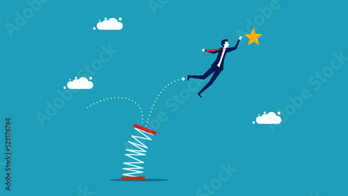 development to achieve success. businessman jumps on a high spring to grab a star vector