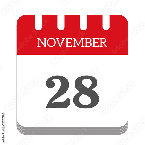 November 28 calendar flat icon