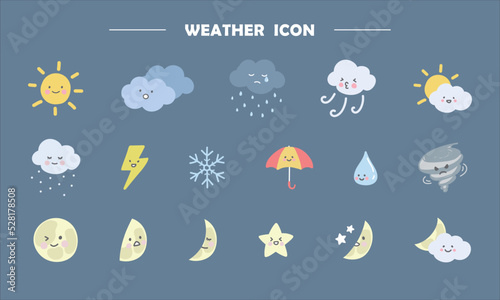 Sun and cloud weather icons with emoticons, suitable for recording the weather in a diary
