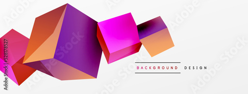 3d cubes vector abstract background. Composition of 3d square shaped basic geometric elements. Trendy techno business template for wallpaper, banner, background or landing