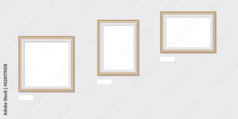 Golden photo frame mock up set on withe background. Vector illustration. Golden photo frame mock up set on withe background. Vector illustration.