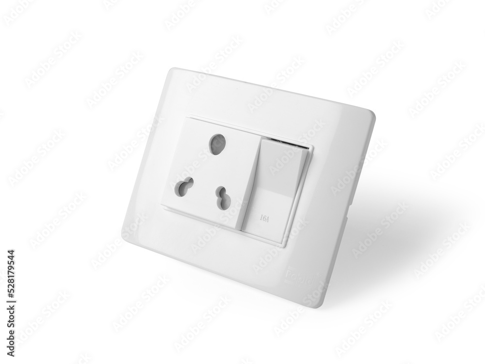 Electricity Switch board with one switch and one Plug in white colour