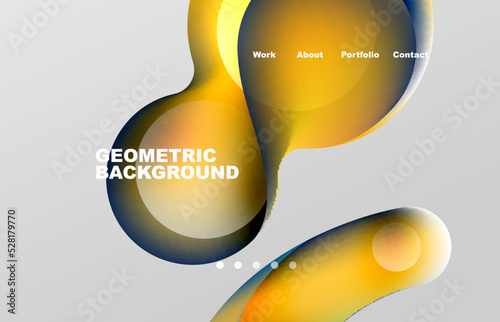 Landing page abstract liquid background. Flowing shapes, round design and circle. Web page for website or mobile app wallpaper