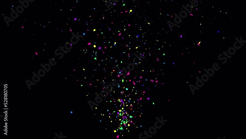 Colorful cheerful confetti. Isolated confetti thrown up and slowly falling down. Party decoration. Overlay. Alpha channel. Loop. 29,97 fps 
