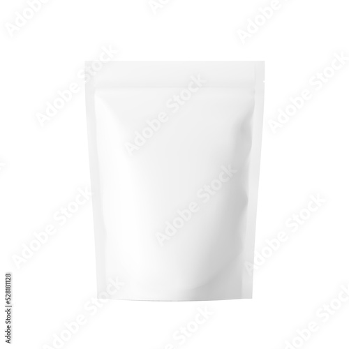 Food pouch bags isolated on white background. Vector illustration. Front view. Can be use for template your design, presentation, promo, ad. EPS10.