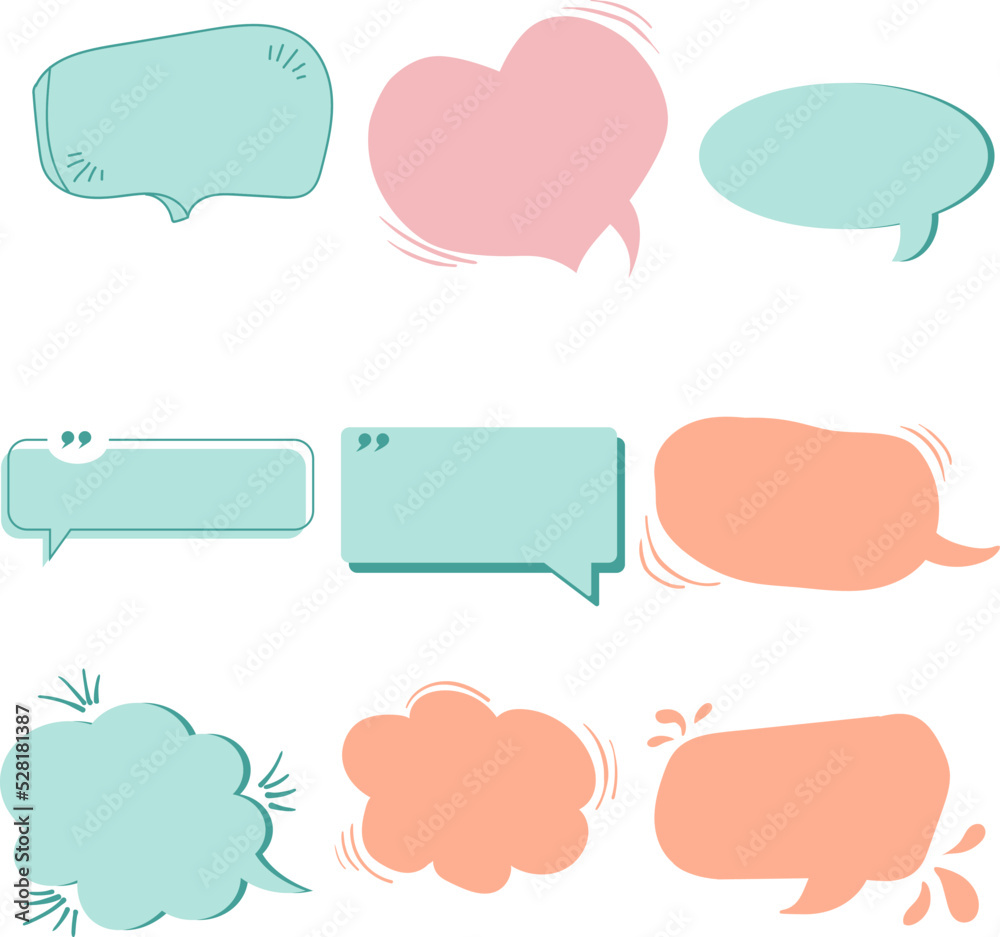 Set of flat colorful bubble speech vector. Banners, price tags, stickers, posters, badges. Isolated on white background.