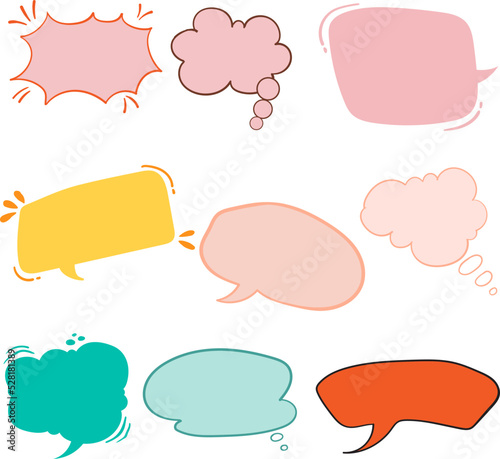 Set of flat colorful bubble speech vector. Banners, price tags, stickers, posters, badges. Isolated on white background.