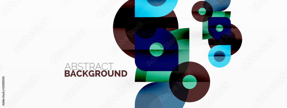 Fototapeta premium Colorful round shapes, circles and triangles background. Minimal geometric template for wallpaper, banner, presentation