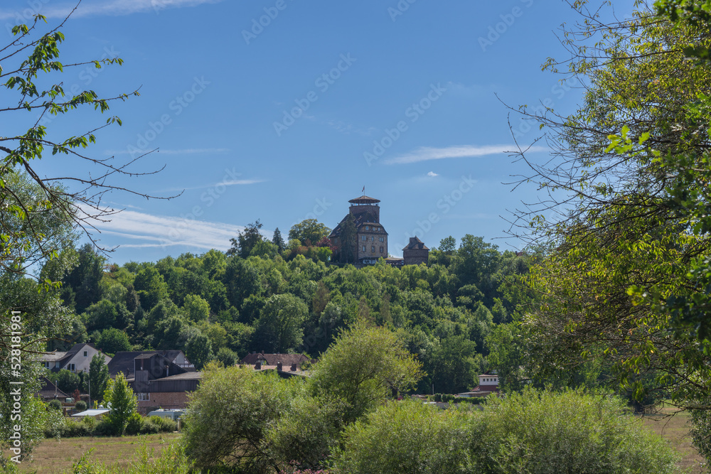 View to the german village called Trendelburg with castle