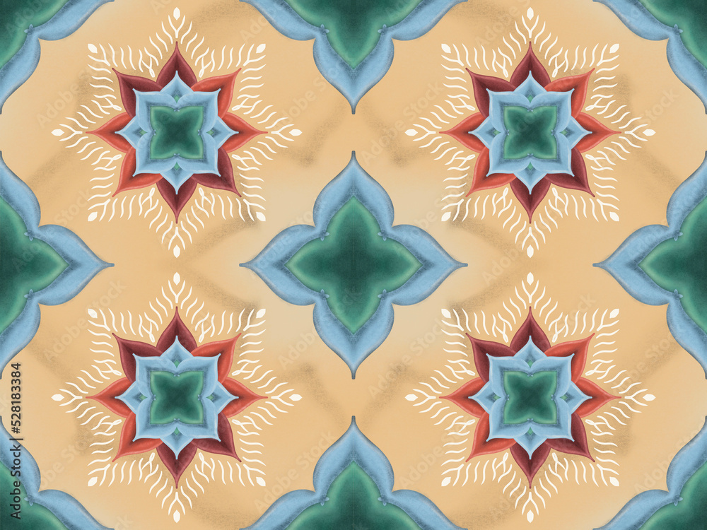 Obraz premium wall and floor tiles design with abstract wallpapers designs with different pattern for kitchen, bathroom and living room - 3D Illustration