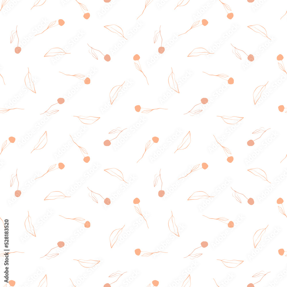 Abstract autumn seamless pattern with uneven shapes, spots, lines, sprig of berries. Hand drawn. Isolated on white background. Abstract autumn seamless pattern with uneven shapes, spots, lines, sprig of berries. Hand drawn. Isolated on white background.