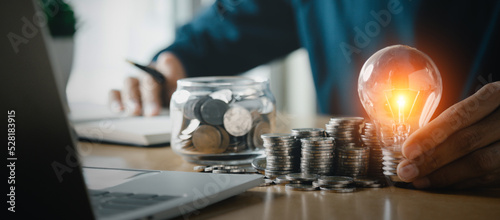 Man hands putting coins stack, Concept business finance saving money and investment.