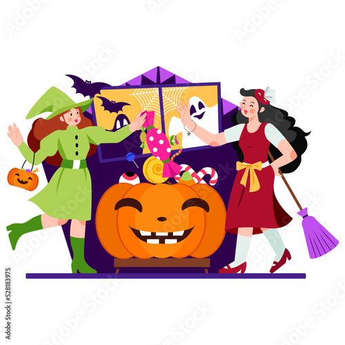 Witches prepare a potion illustration