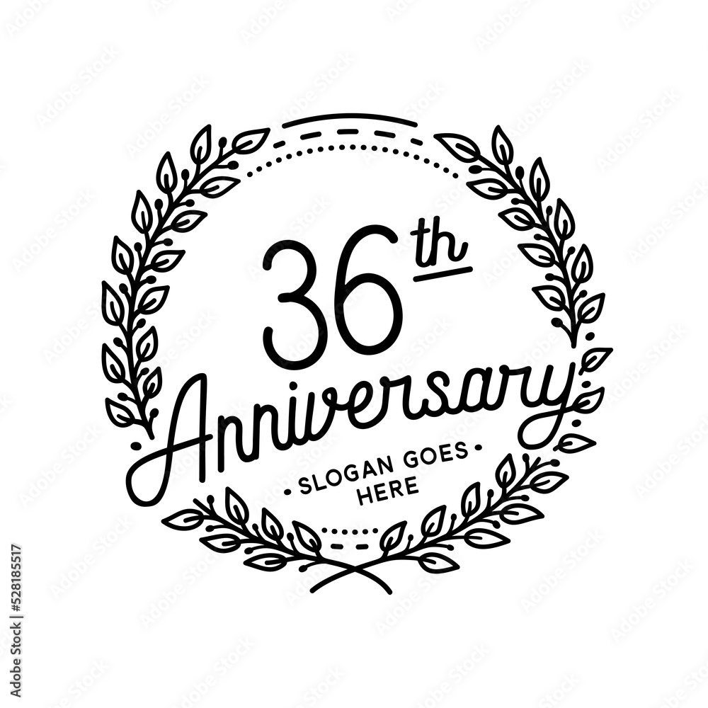 36 years anniversary celebrations design template. 36th logo. Vector and illustrations. 