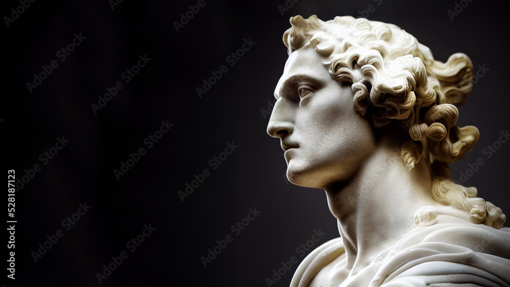 Illustration of a Renaissance marble statue of Apollo, God of sunlight, who was also the god of the music and arts, one of the Twelve Olympus in ancient Greek mythology.