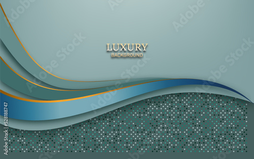 luxury wave shapes and golden lines with glitter effect on green background