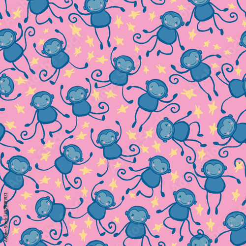 Monkey Stars Seamless Pattern