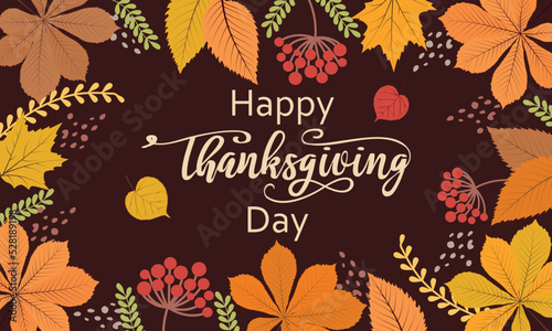 Thanksgiving autumn background. Vector drawing in the cartoon style.