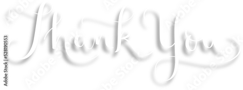 THANK YOU white brush calligraphy banner with drop shadow on transparent background