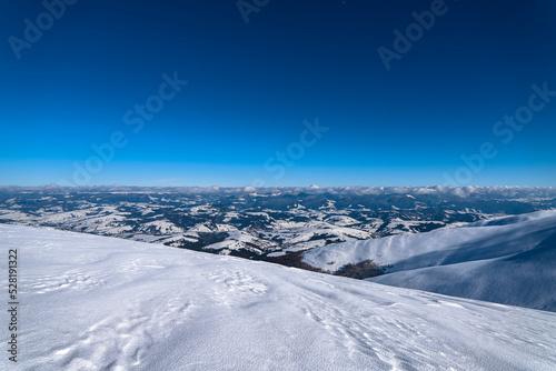 Winter mountains landscape of Carpathians hill covered snow