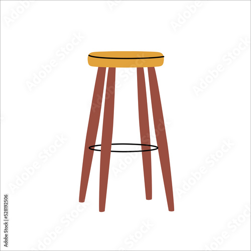 Bar wooden stool vector flat illustration. Colored furniture icon for kitchen. Comfortable home wooden chair. Isolated flat object on white background