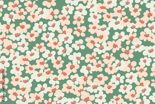 Seamless floral pattern, romantic ditsy print with liberty flowers meadow. Cute botanical background with small painting chamomile flowers. Trendy floral surface design. Vector illustration.