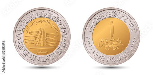 Egypt's coin 1 pound 2019 National Road Network. Reverse and obverse of Egyptian one pound coin in vector illustration.