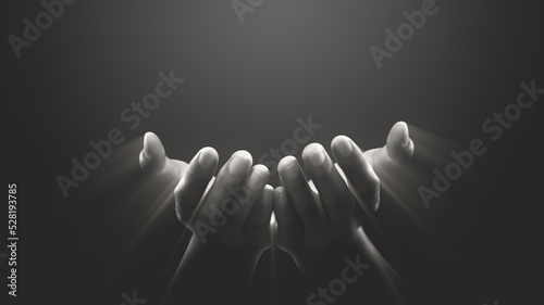 Canvas-taulu Hand prayer god faith holy worship on hope religion background of believe church pray jesus christian religious grace black white concept or love spiritual bible peace and spirit trust blessed light