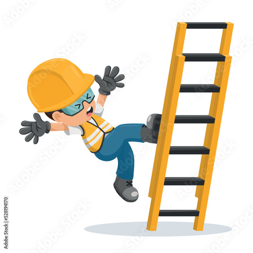 Occupational accident of a fall from a ladder of an industrial construction worker. Industrial safety and occupational health at work