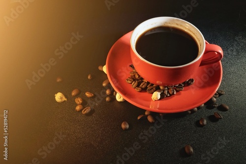 cup of coffee on dark background 