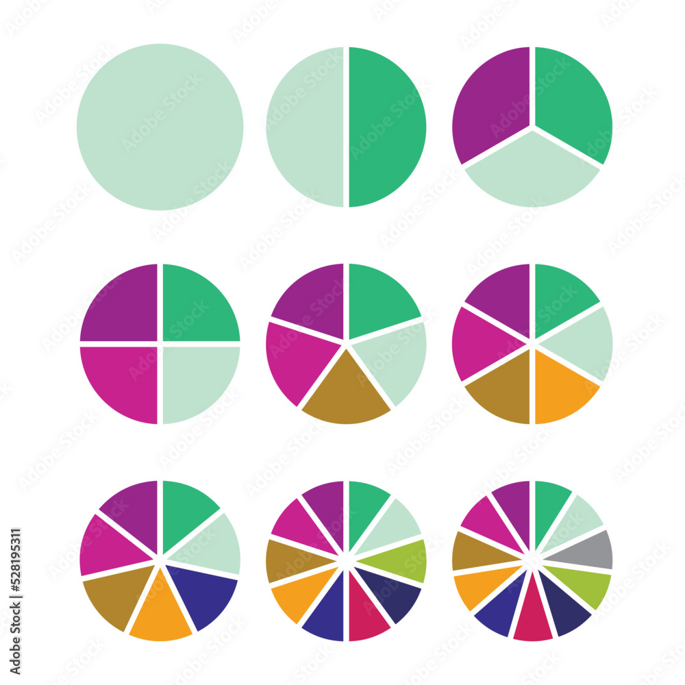 Pie charts set, part segment, infographic template for business report