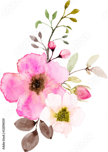 Watercolor Pink Flowers Bouquet