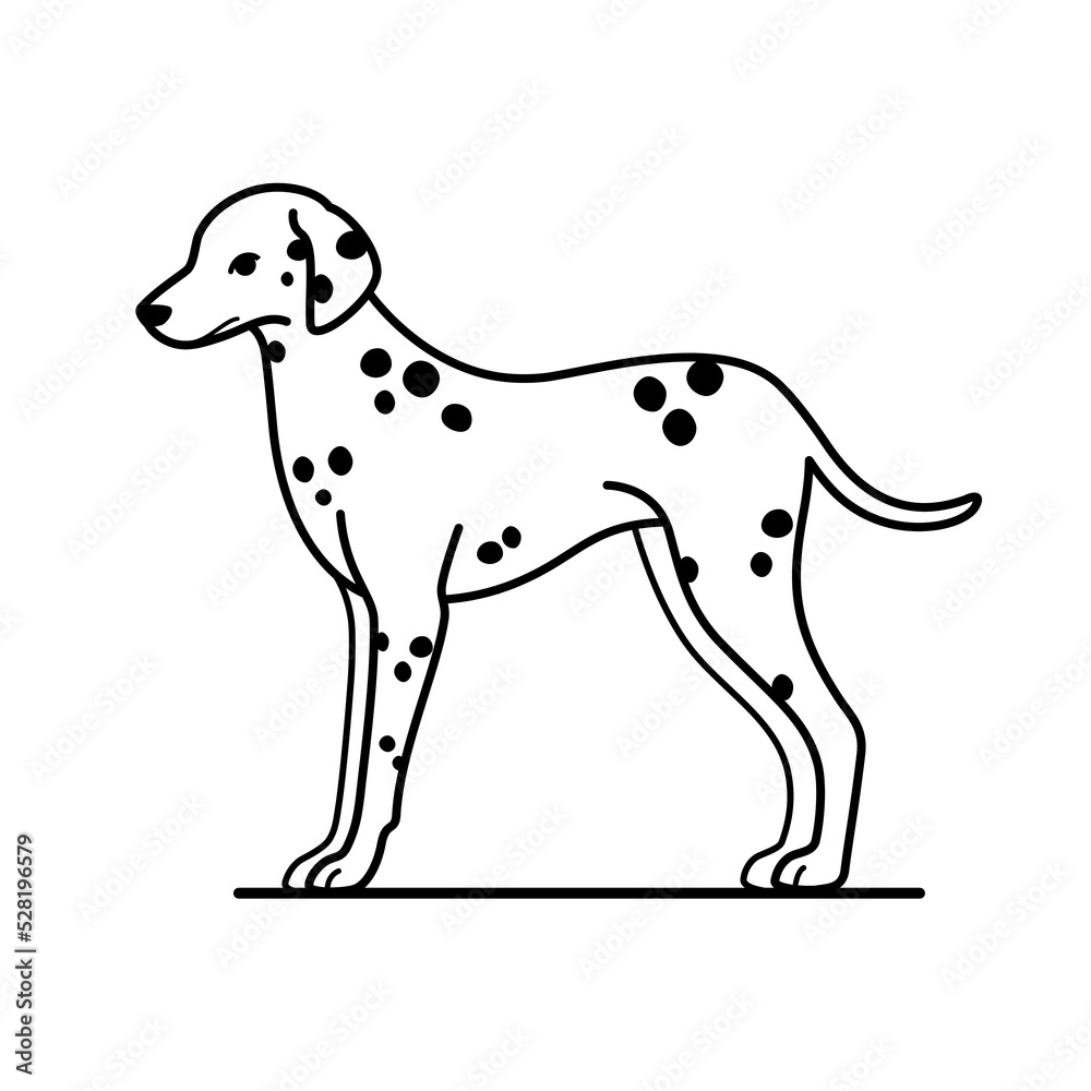 Cute happy dalmatian. Modern dog illustration. Flat vector print for clothing, packaging and postcards. 