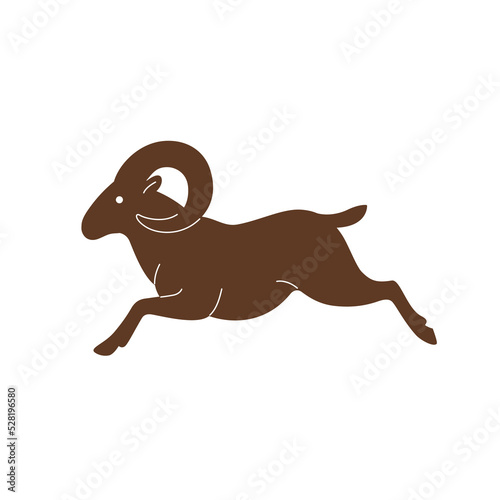 Silhouette of bighorn. Detailed drawing of animal. Simple contour vector illustration for emblem  badge  insignia.