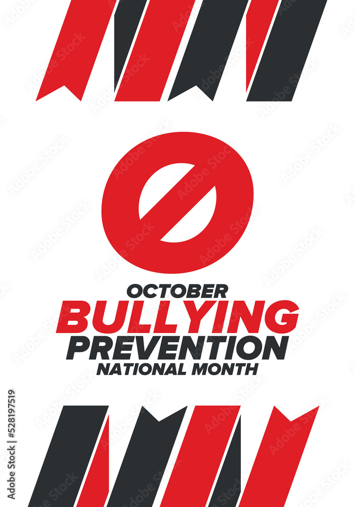 National Bullying Prevention Month in October. Stop bullying. Annual nationwide campaign to keep all youth safe from bullying. Orange color. Poster, card, banner, background. Vector illustration