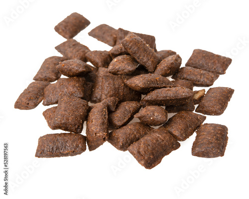Cat food crunchy pieces snack dry isolated on the white background