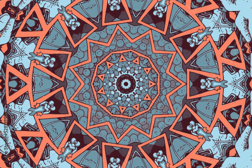 Round geometric mandala with ethnic floral motif background