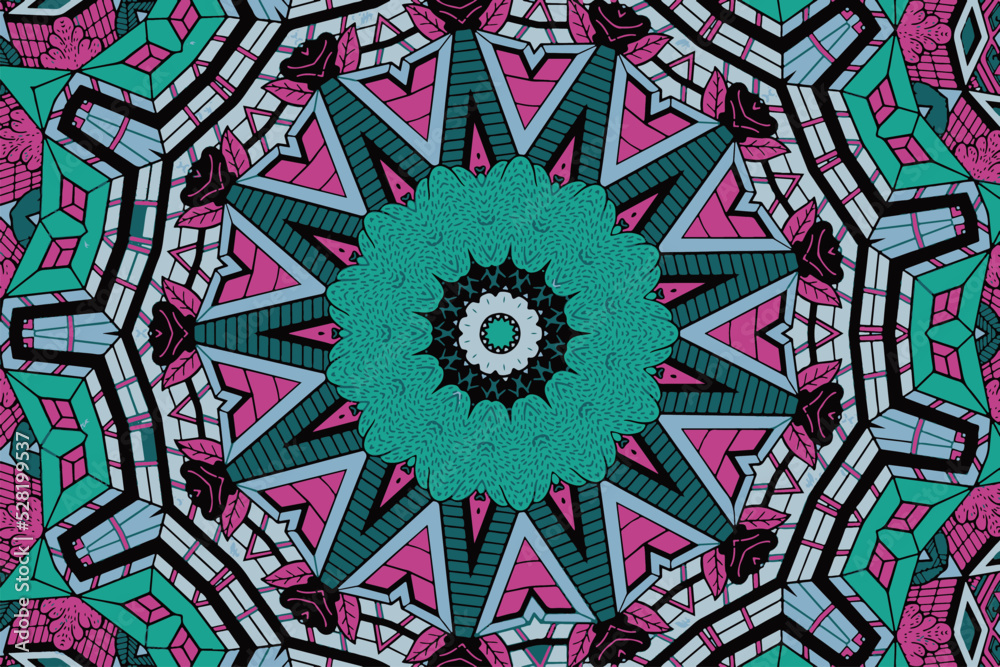 Round geometric mandala background with ethnic motif vector